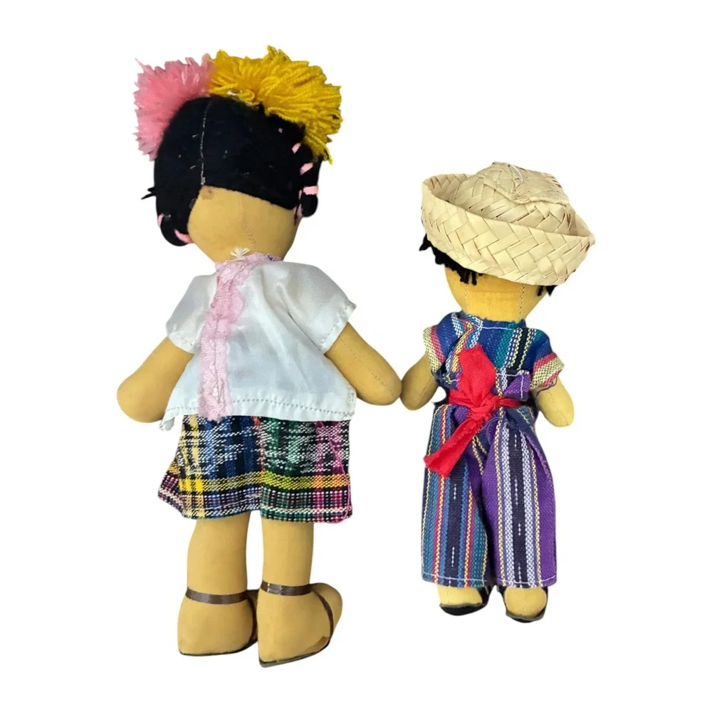 Vintage Guatemalan Folk Art Rag Dolls Set 2 Multicolor Good Traditional Ethnic